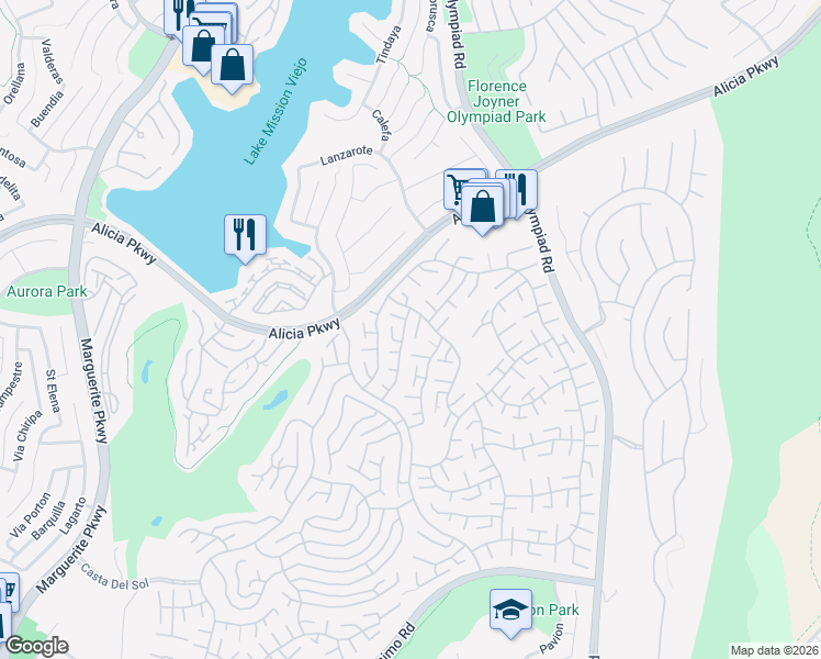 map of restaurants, bars, coffee shops, grocery stores, and more near 23247 El Greco in Mission Viejo