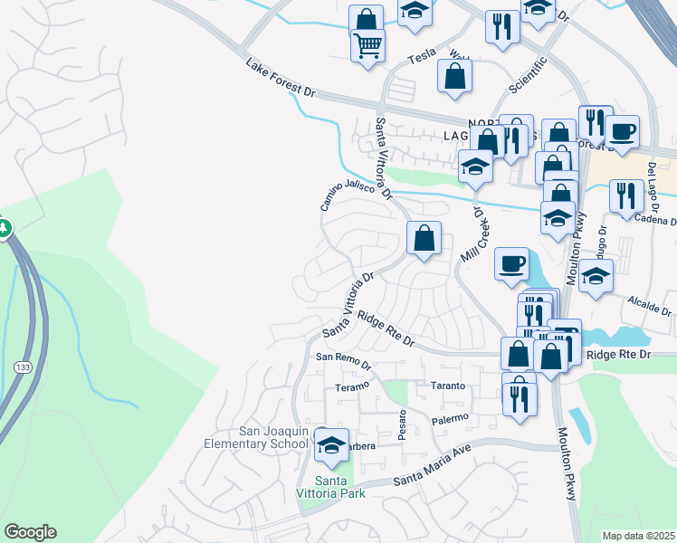 map of restaurants, bars, coffee shops, grocery stores, and more near 22182 Caminito Zaragoza in Laguna Hills