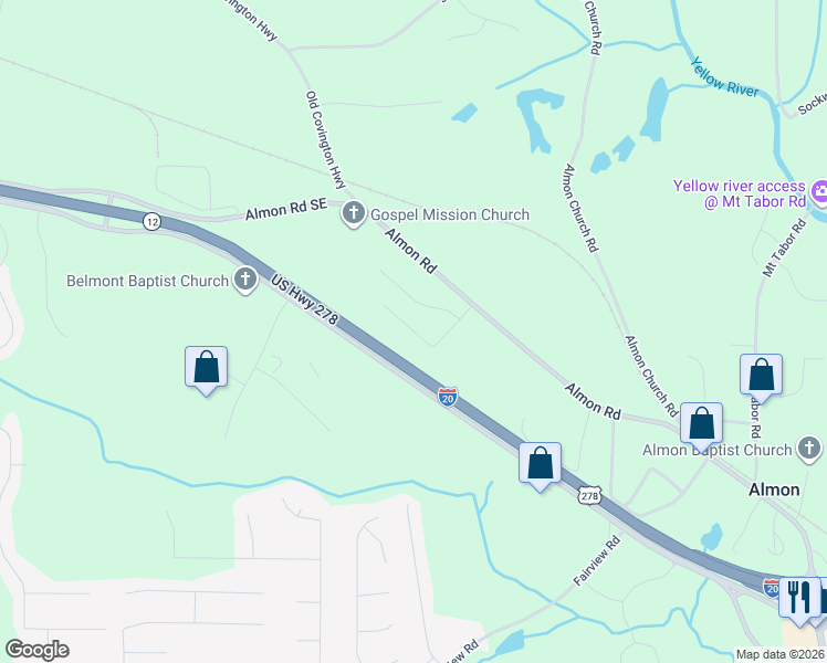 map of restaurants, bars, coffee shops, grocery stores, and more near 200 Providence Parkway in Covington