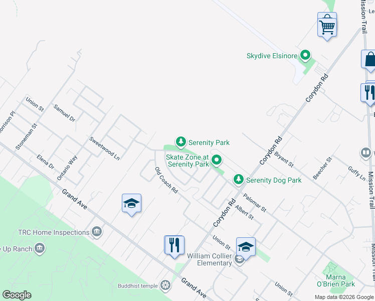 map of restaurants, bars, coffee shops, grocery stores, and more near 19847 Palomar Street in Lake Elsinore