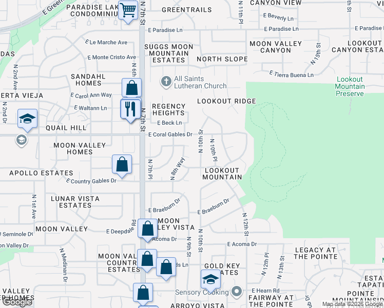 map of restaurants, bars, coffee shops, grocery stores, and more near 15207 North 8th Way in Phoenix