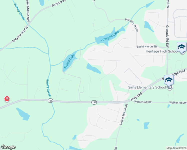 map of restaurants, bars, coffee shops, grocery stores, and more near 3155 Brighton Pass in Conyers