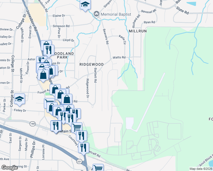 map of restaurants, bars, coffee shops, grocery stores, and more near 4779 Price Street in Forest Park
