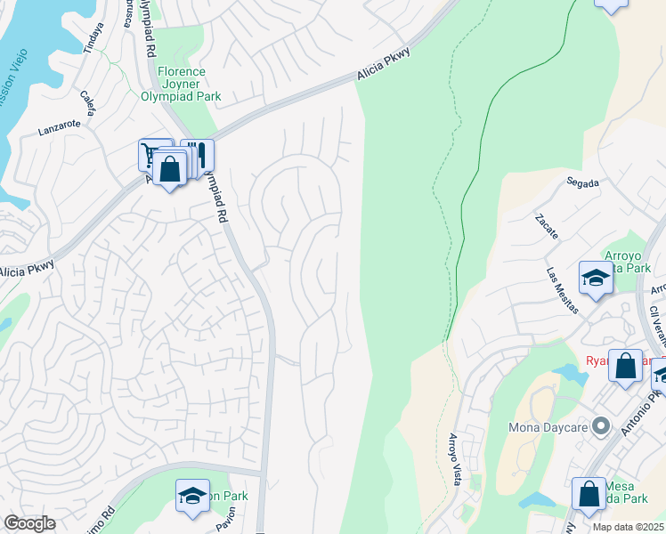 map of restaurants, bars, coffee shops, grocery stores, and more near 23261 Castle Rock in Mission Viejo
