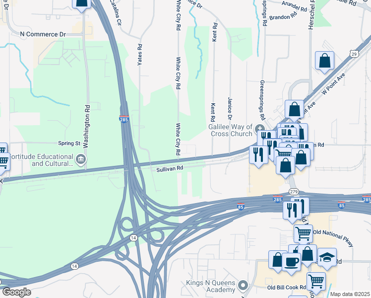 map of restaurants, bars, coffee shops, grocery stores, and more near 3001 Roosevelt Highway in Atlanta