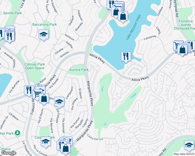 map of restaurants, bars, coffee shops, grocery stores, and more near 23406 Coso in Mission Viejo