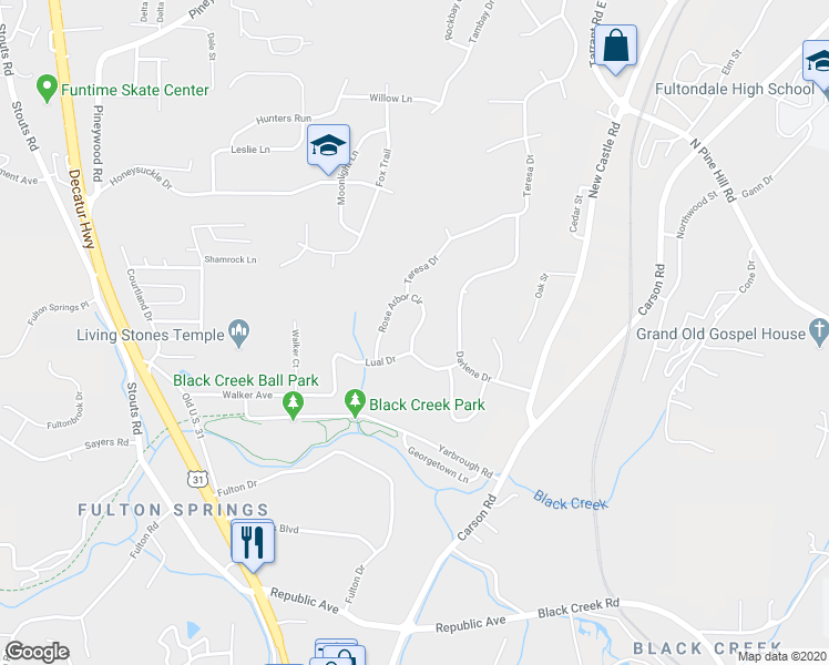 map of restaurants, bars, coffee shops, grocery stores, and more near 2805 Rose Arbor Circle in Birmingham