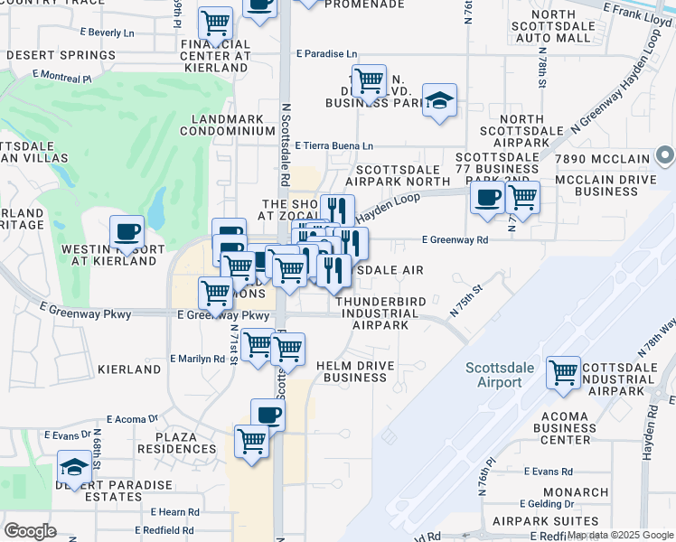 map of restaurants, bars, coffee shops, grocery stores, and more near 15125 North Scottsdale Road in Scottsdale