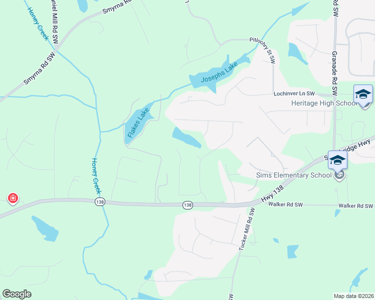 map of restaurants, bars, coffee shops, grocery stores, and more near 3155 Brighton Pass in Conyers