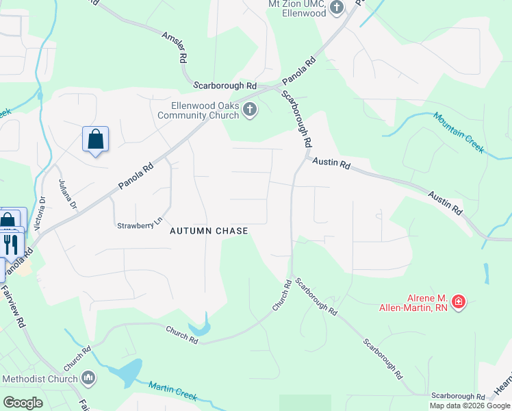 map of restaurants, bars, coffee shops, grocery stores, and more near 207 Shoemaker Court in Ellenwood