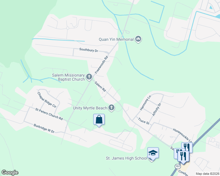 map of restaurants, bars, coffee shops, grocery stores, and more near 6310 Salem Road in Myrtle Beach