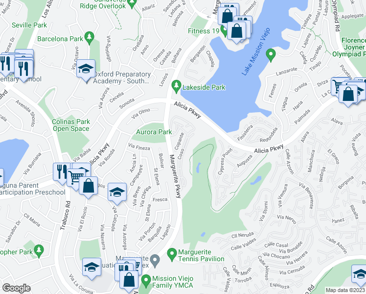 map of restaurants, bars, coffee shops, grocery stores, and more near in Mission Viejo