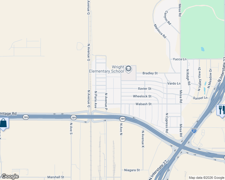 map of restaurants, bars, coffee shops, grocery stores, and more near 1232 Xavier Street in Lubbock