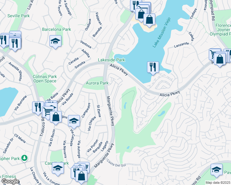 map of restaurants, bars, coffee shops, grocery stores, and more near 23406 Coso in Mission Viejo