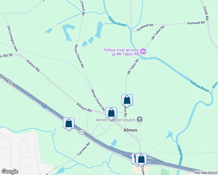 map of restaurants, bars, coffee shops, grocery stores, and more near 98 Almon Church Road in Covington