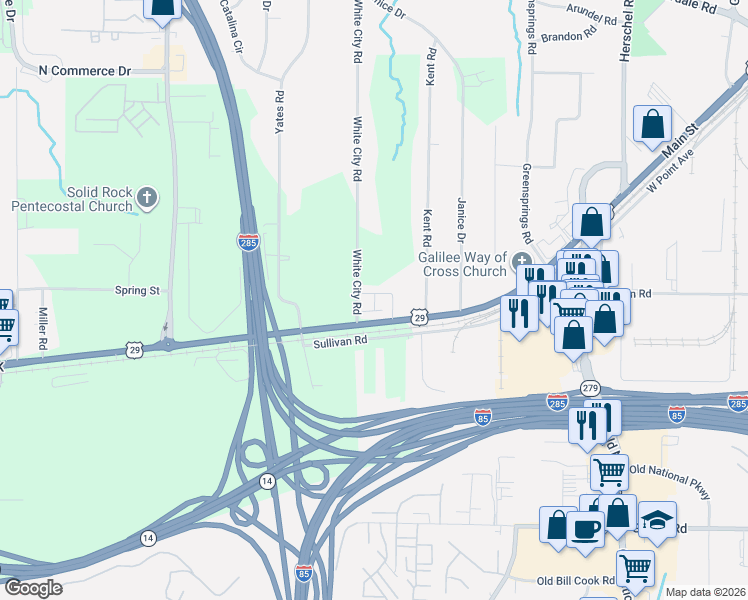 map of restaurants, bars, coffee shops, grocery stores, and more near 3001 Roosevelt Highway in Atlanta