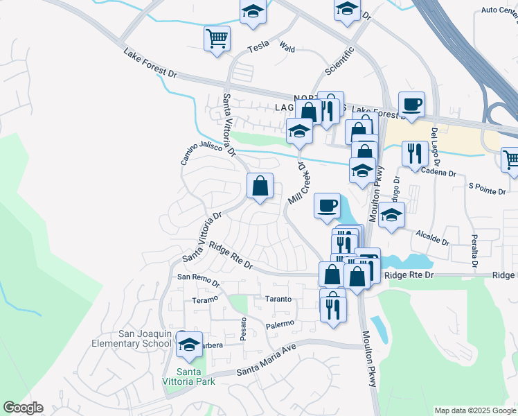 map of restaurants, bars, coffee shops, grocery stores, and more near 23234 Caminito Zaragoza in Laguna Hills