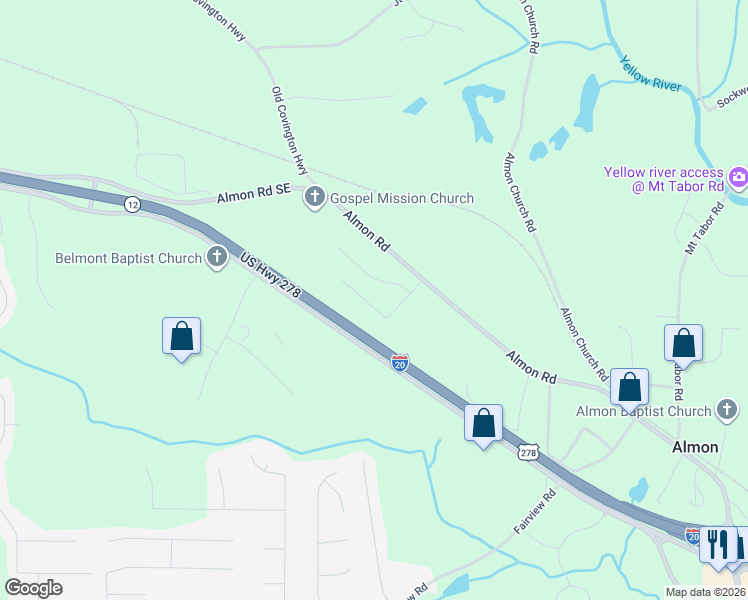 map of restaurants, bars, coffee shops, grocery stores, and more near 140 Providence Parkway in Covington