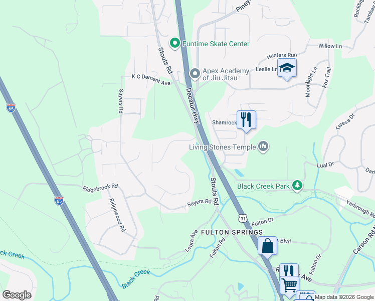 map of restaurants, bars, coffee shops, grocery stores, and more near 219 Fulton Springs Place in Fultondale