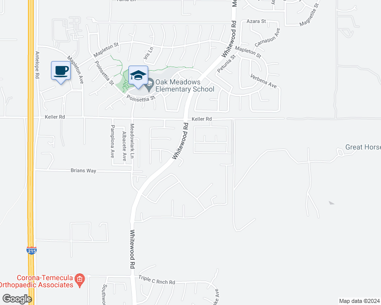 map of restaurants, bars, coffee shops, grocery stores, and more near 34169 Sandy Avenue in Murrieta