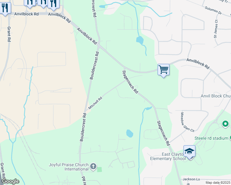 map of restaurants, bars, coffee shops, grocery stores, and more near 4745 King Saul Drive in Ellenwood