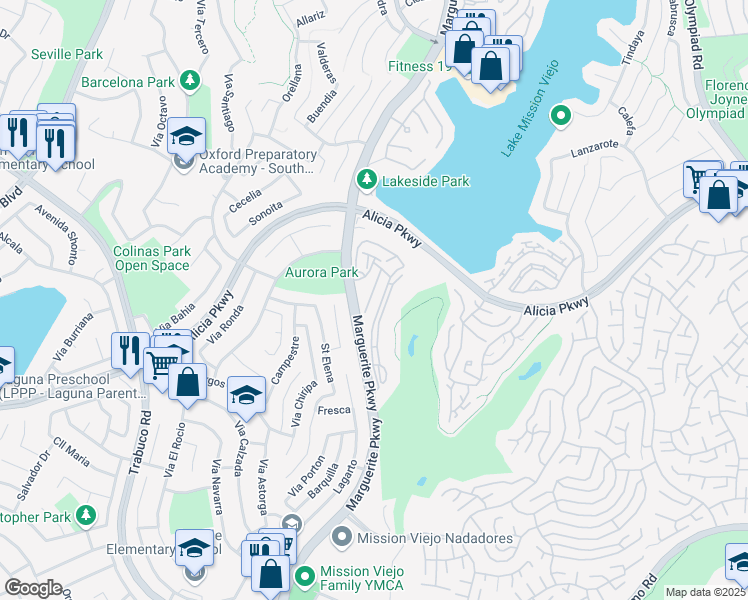 map of restaurants, bars, coffee shops, grocery stores, and more near in Mission Viejo