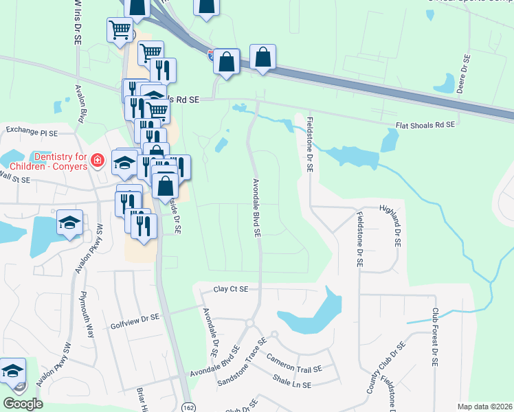 map of restaurants, bars, coffee shops, grocery stores, and more near in Rockdale County