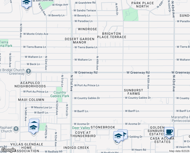map of restaurants, bars, coffee shops, grocery stores, and more near 4836 West Port Au Prince Lane in Glendale