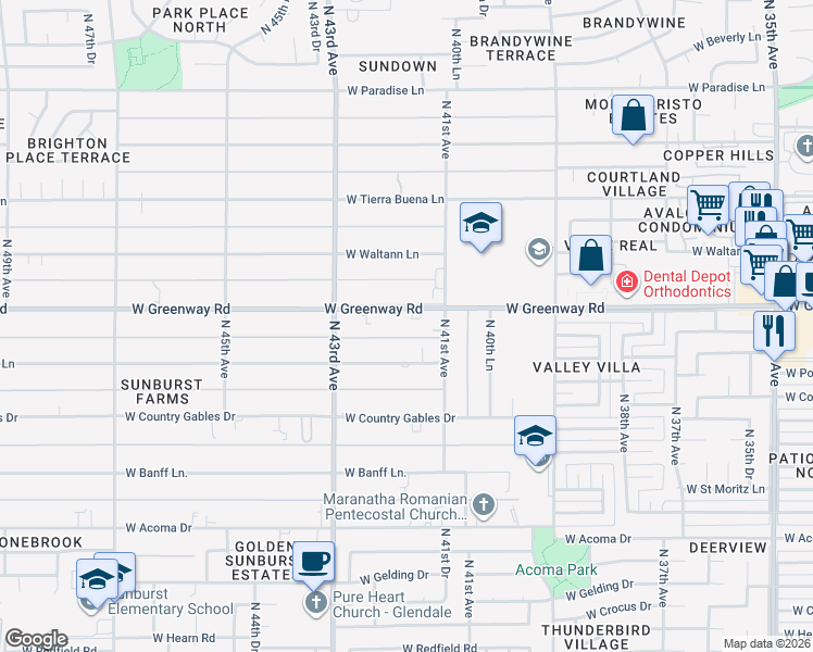 map of restaurants, bars, coffee shops, grocery stores, and more near 4150 West Port Au Prince Lane in Phoenix