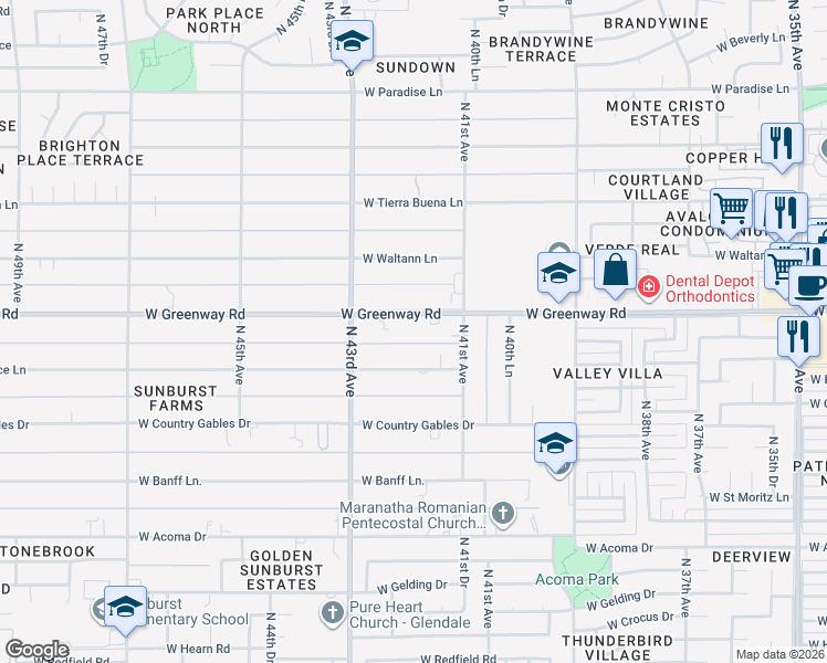 map of restaurants, bars, coffee shops, grocery stores, and more near 4150 West Port Au Prince Lane in Phoenix