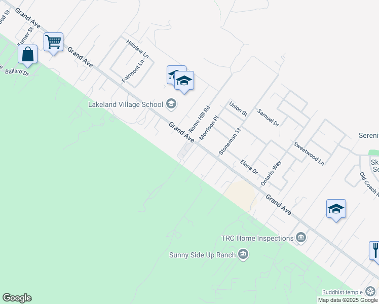 map of restaurants, bars, coffee shops, grocery stores, and more near 18883 Grand Avenue in Lake Elsinore