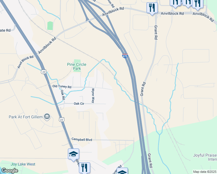 map of restaurants, bars, coffee shops, grocery stores, and more near 2676 Old Toney Road in Ellenwood