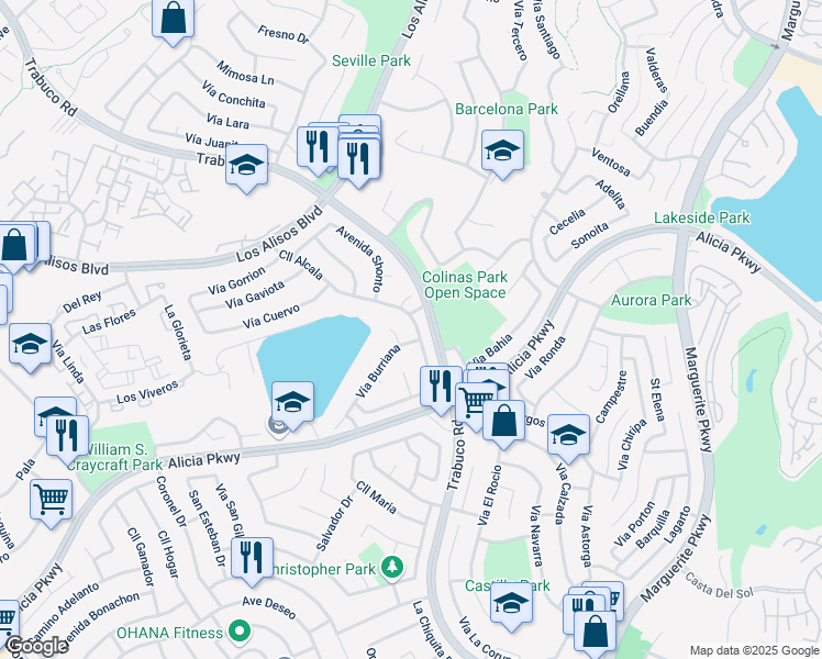 map of restaurants, bars, coffee shops, grocery stores, and more near 26863 Calle Alcala in Mission Viejo