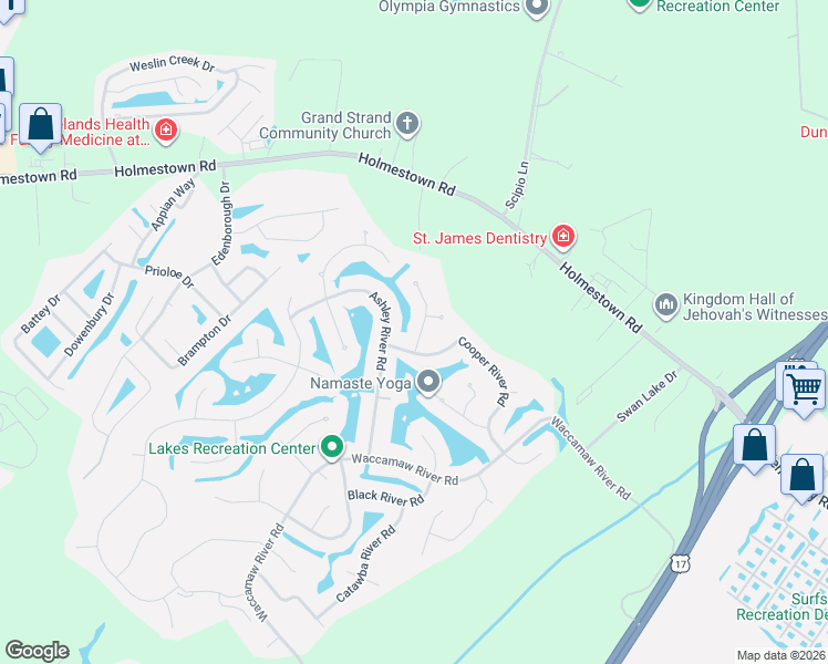 map of restaurants, bars, coffee shops, grocery stores, and more near 148 Cooper River Road in Myrtle Beach