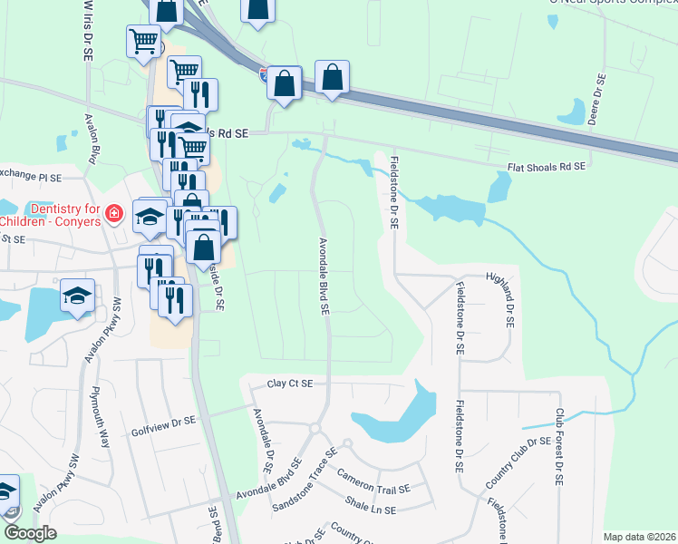 map of restaurants, bars, coffee shops, grocery stores, and more near in Rockdale County
