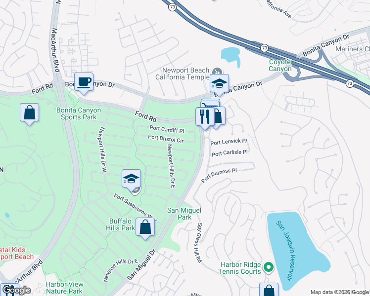 map of restaurants, bars, coffee shops, grocery stores, and more near 2030 Port Weybridge Place in Newport Beach