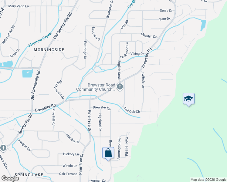 map of restaurants, bars, coffee shops, grocery stores, and more near 1633 Brewster Road in Birmingham