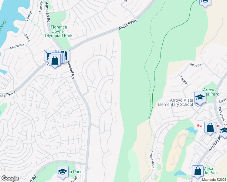 map of restaurants, bars, coffee shops, grocery stores, and more near 23242 Castle Rock in Mission Viejo