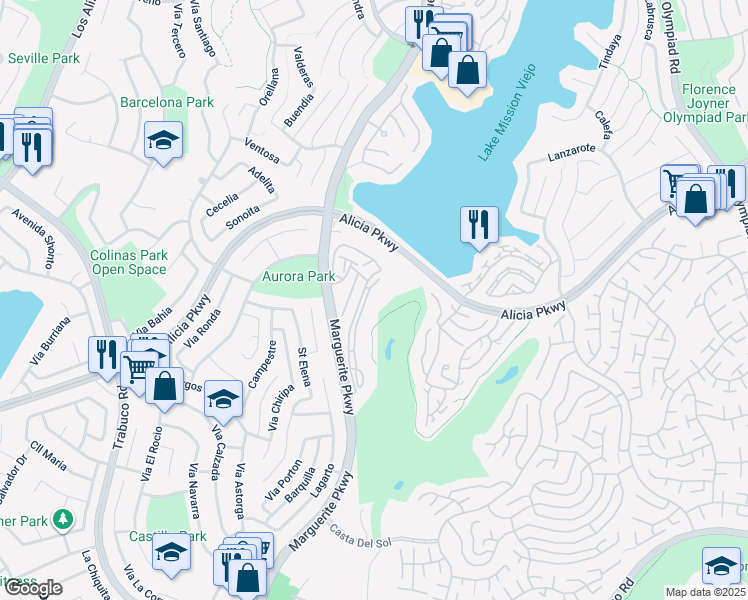 map of restaurants, bars, coffee shops, grocery stores, and more near 23224 Coso in Mission Viejo