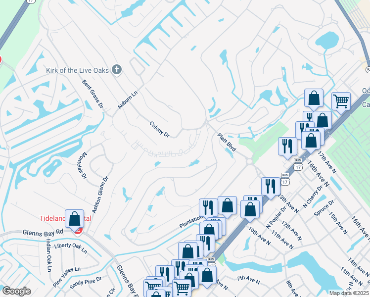 map of restaurants, bars, coffee shops, grocery stores, and more near 204 Double Eagle Drive in Surfside Beach