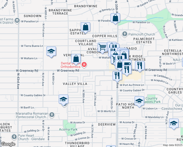 map of restaurants, bars, coffee shops, grocery stores, and more near 15233 North 37th Drive in Phoenix