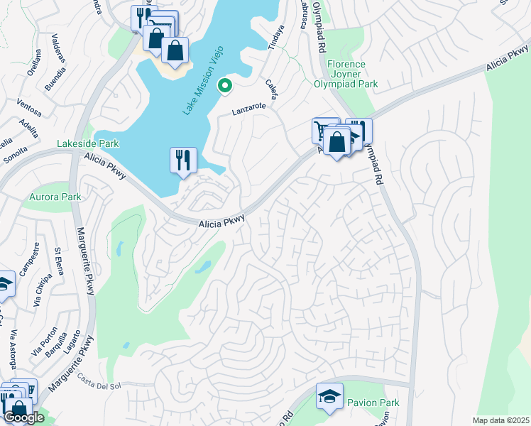 map of restaurants, bars, coffee shops, grocery stores, and more near 28147 Alava in Mission Viejo
