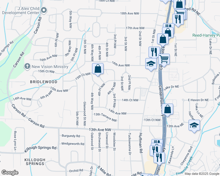 map of restaurants, bars, coffee shops, grocery stores, and more near 1460 4th Street Northwest in Center Point