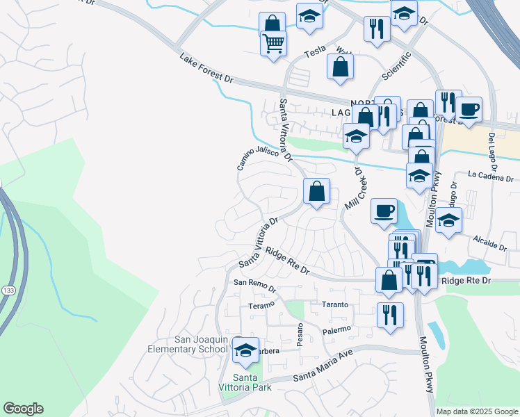map of restaurants, bars, coffee shops, grocery stores, and more near 23234 Caminito Zaragoza in Laguna Hills