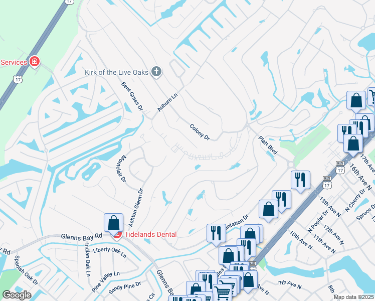 map of restaurants, bars, coffee shops, grocery stores, and more near 216 Double Eagle Drive in Myrtle Beach