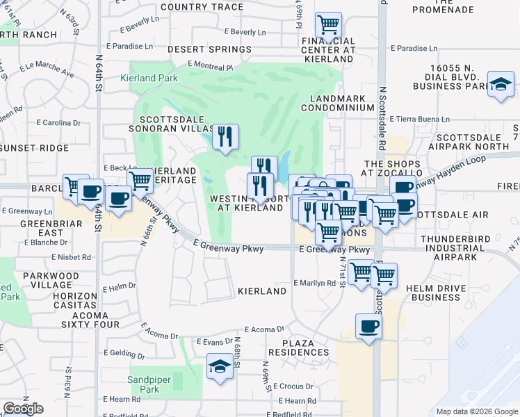 map of restaurants, bars, coffee shops, grocery stores, and more near 6902 East Greenway Parkway in Scottsdale