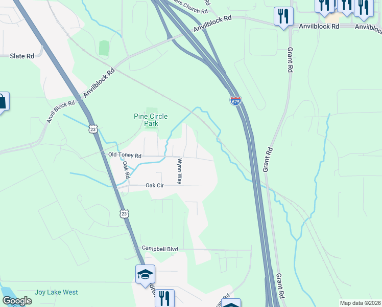 map of restaurants, bars, coffee shops, grocery stores, and more near 2652 Old Toney Road in Ellenwood