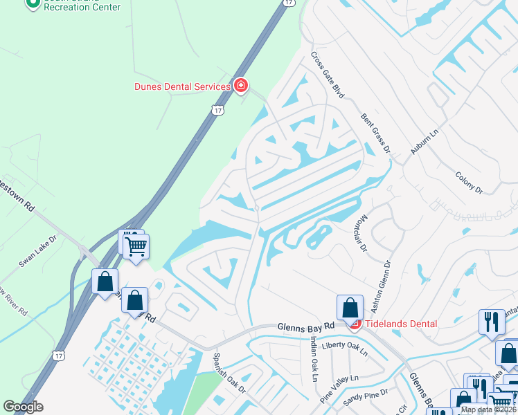 map of restaurants, bars, coffee shops, grocery stores, and more near 605 Kessinger Drive in Myrtle Beach