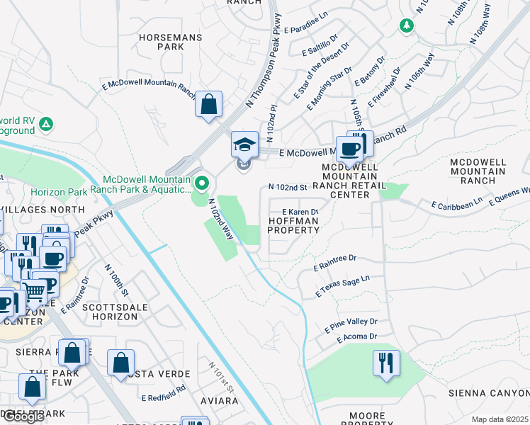 map of restaurants, bars, coffee shops, grocery stores, and more near 15344 North 102nd Street in Scottsdale