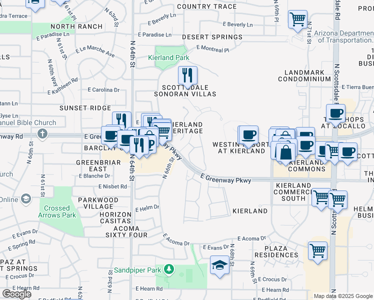 map of restaurants, bars, coffee shops, grocery stores, and more near 15240 North Clubgate Drive in Scottsdale